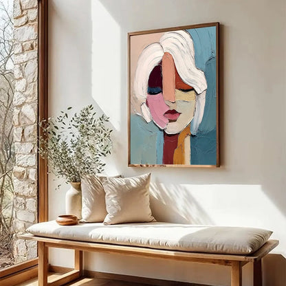 FRAGMENTED GAZE: Textured Abstract Portrait Oil Painting for Modern Decor | multi-color palette, original oil on stretched canvas art