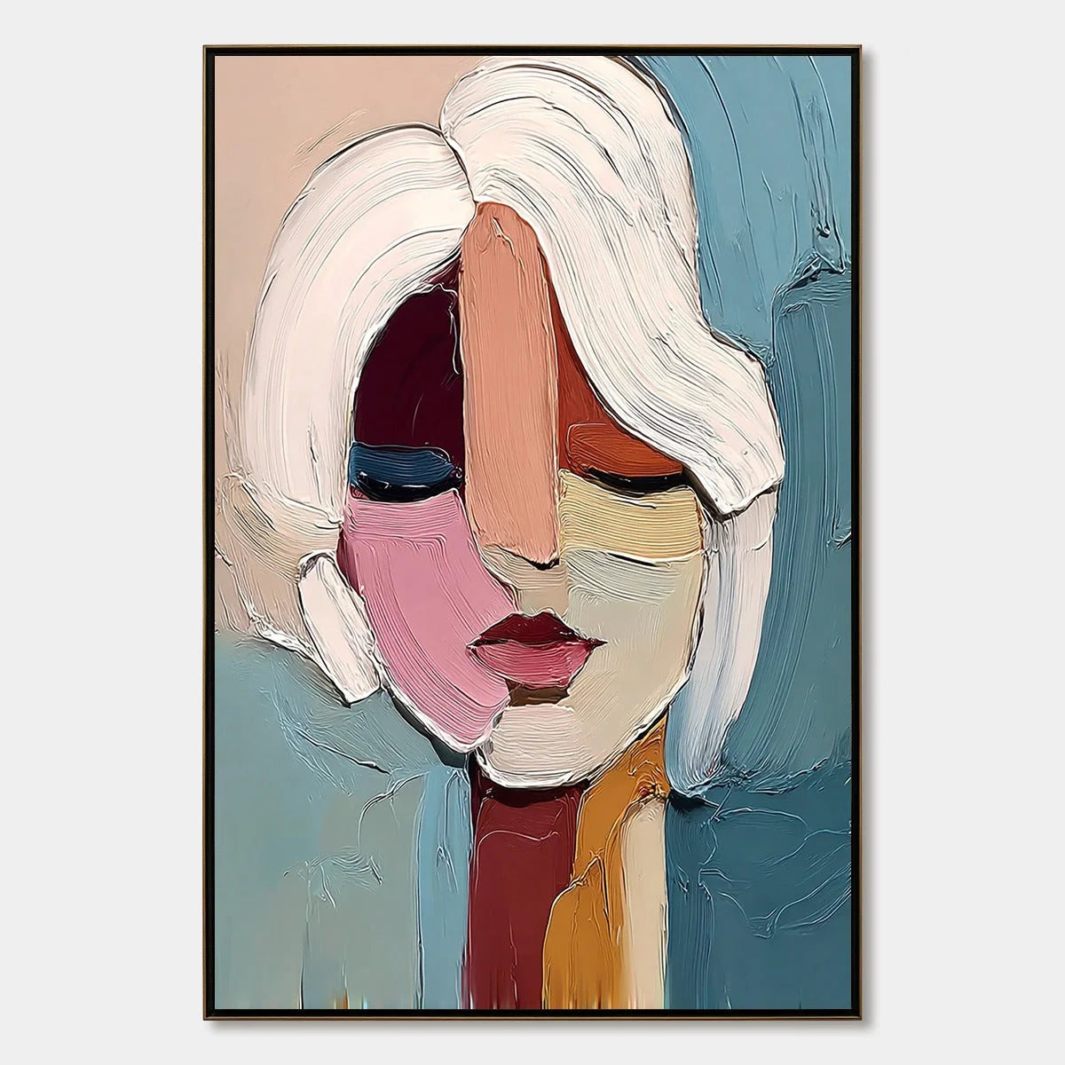 FRAGMENTED GAZE: Textured Abstract Portrait Oil Painting for Modern Decor | hanging in living room, Abstract wall art