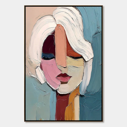 FRAGMENTED GAZE: Textured Abstract Portrait Oil Painting for Modern Decor | hanging in living room, Abstract wall art