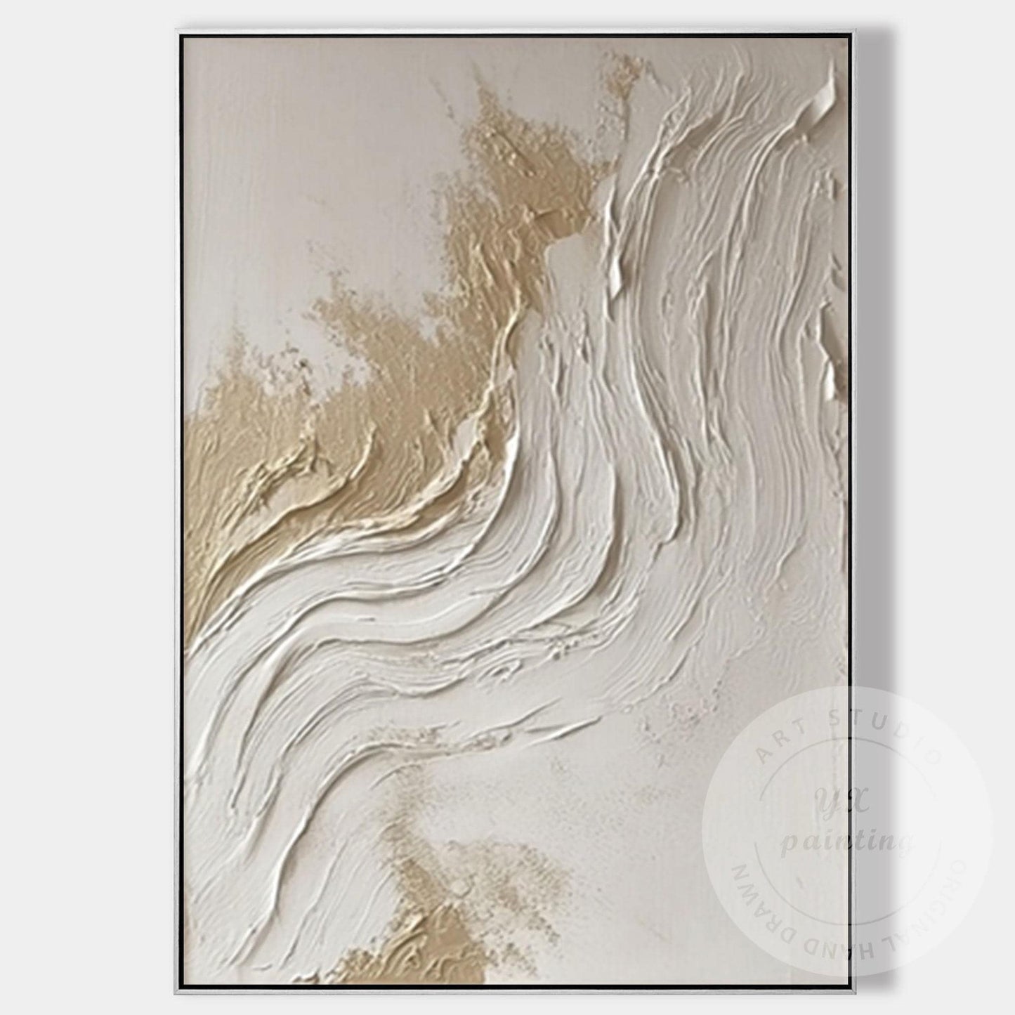 Textured Abstract Wall Art Canvas, Neutral Beige White Painting, Large Minimalis #11