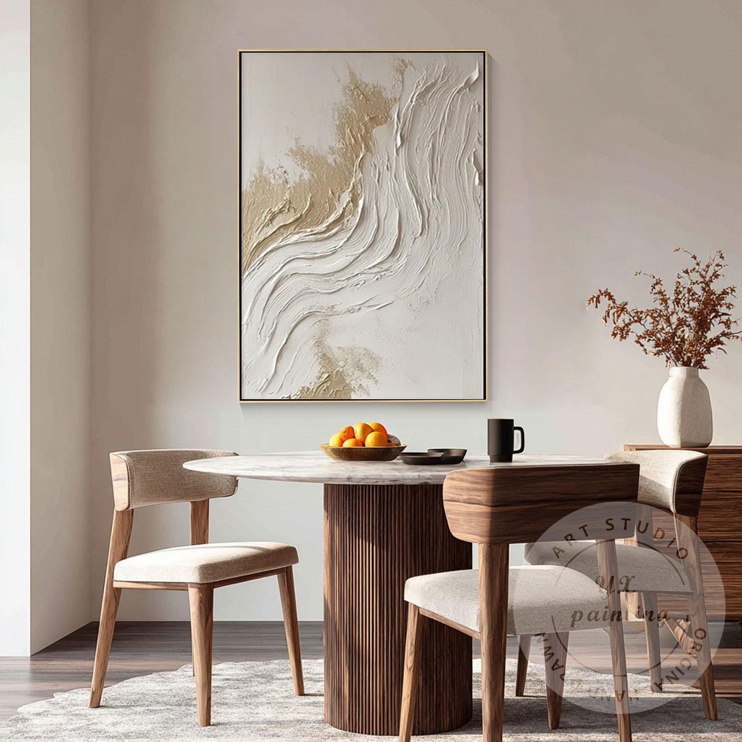 Textured Abstract Wall Art Canvas, Neutral Beige White Painting, Large Minimalis #4