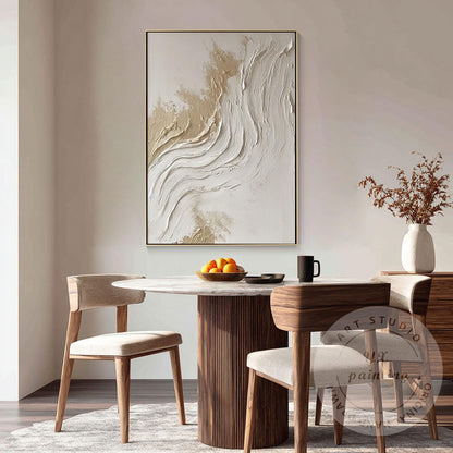 Textured Abstract Wall Art Canvas, Neutral Beige White Painting, Large Minimalis #4