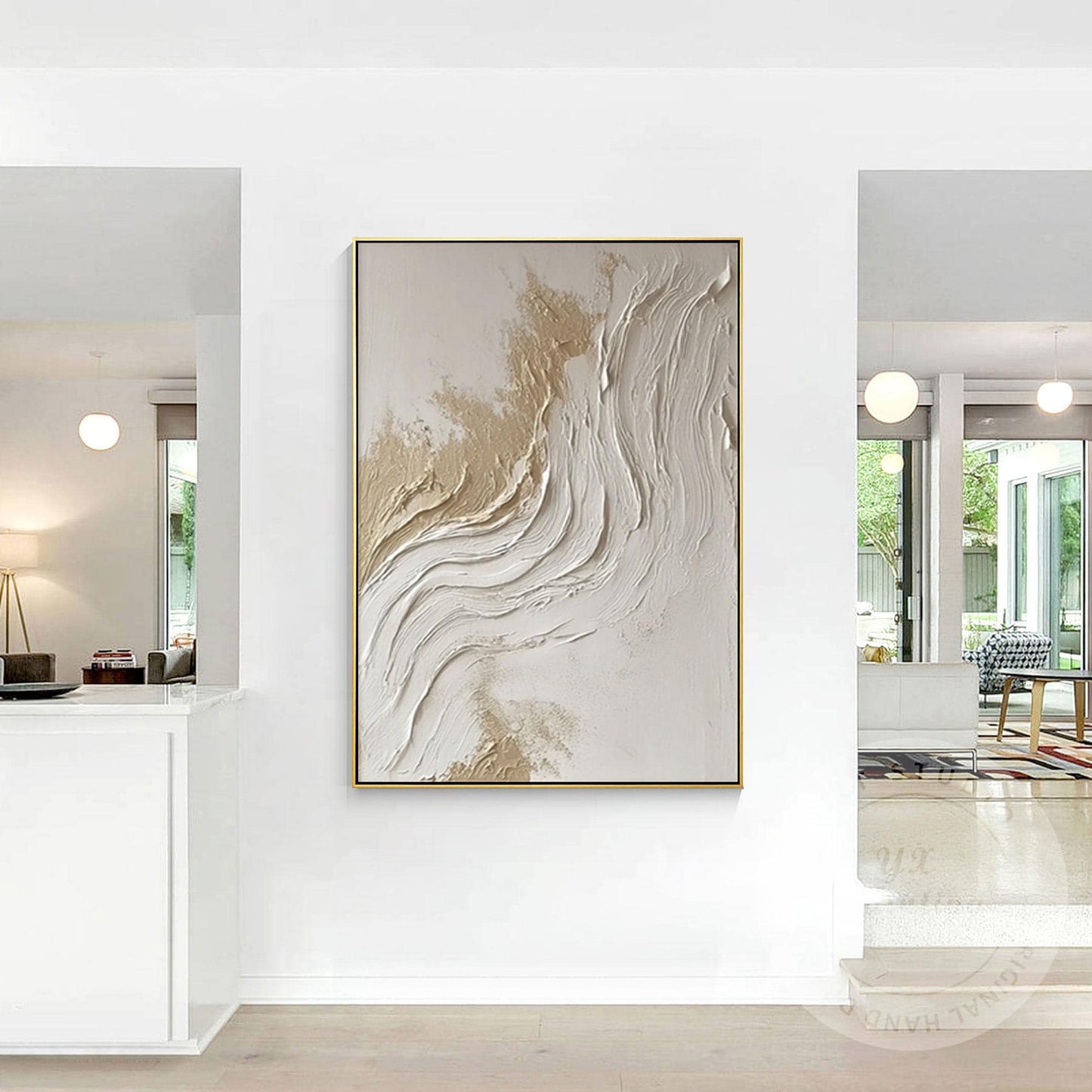 Textured Abstract Wall Art Canvas, Neutral Beige White Painting, Large Minimalis #5