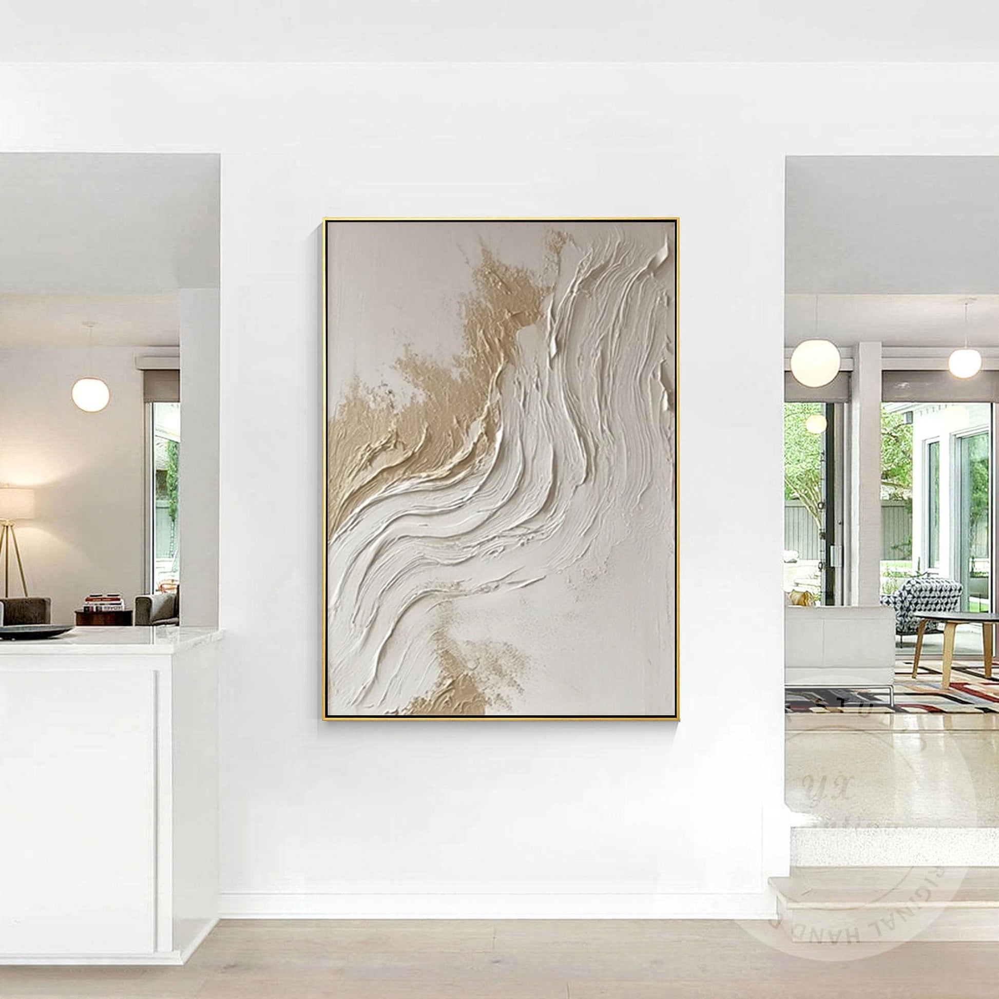 Textured Abstract Wall Art Canvas, Neutral Beige White Painting, Large Minimalis #5