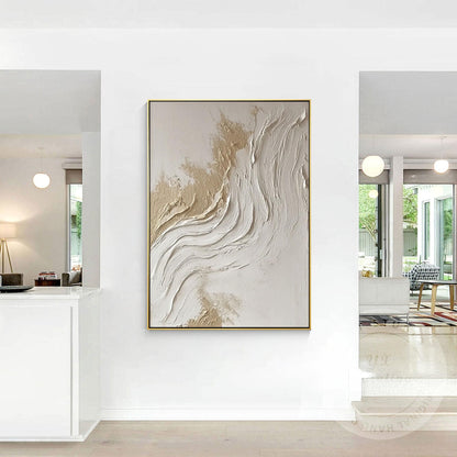 Textured Abstract Wall Art Canvas, Neutral Beige White Painting, Large Minimalis #5