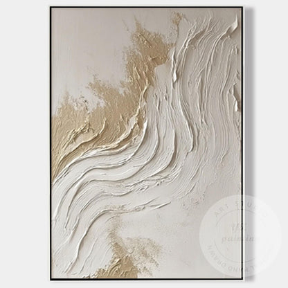 Textured Abstract Wall Art Canvas, Neutral Beige White Painting, Large Minimalis #7