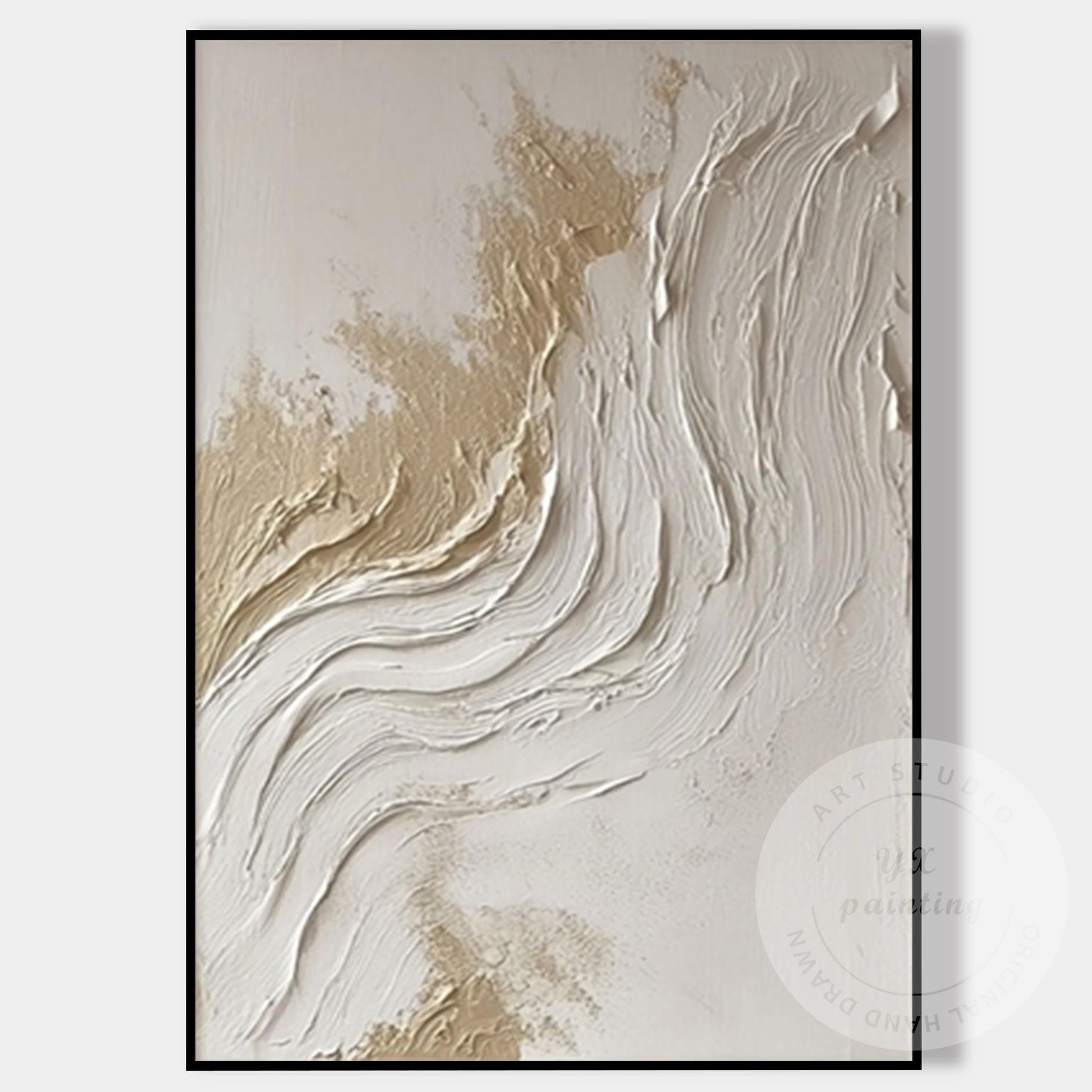 Textured Abstract Wall Art Canvas, Neutral Beige White Painting, Large Minimalis #8