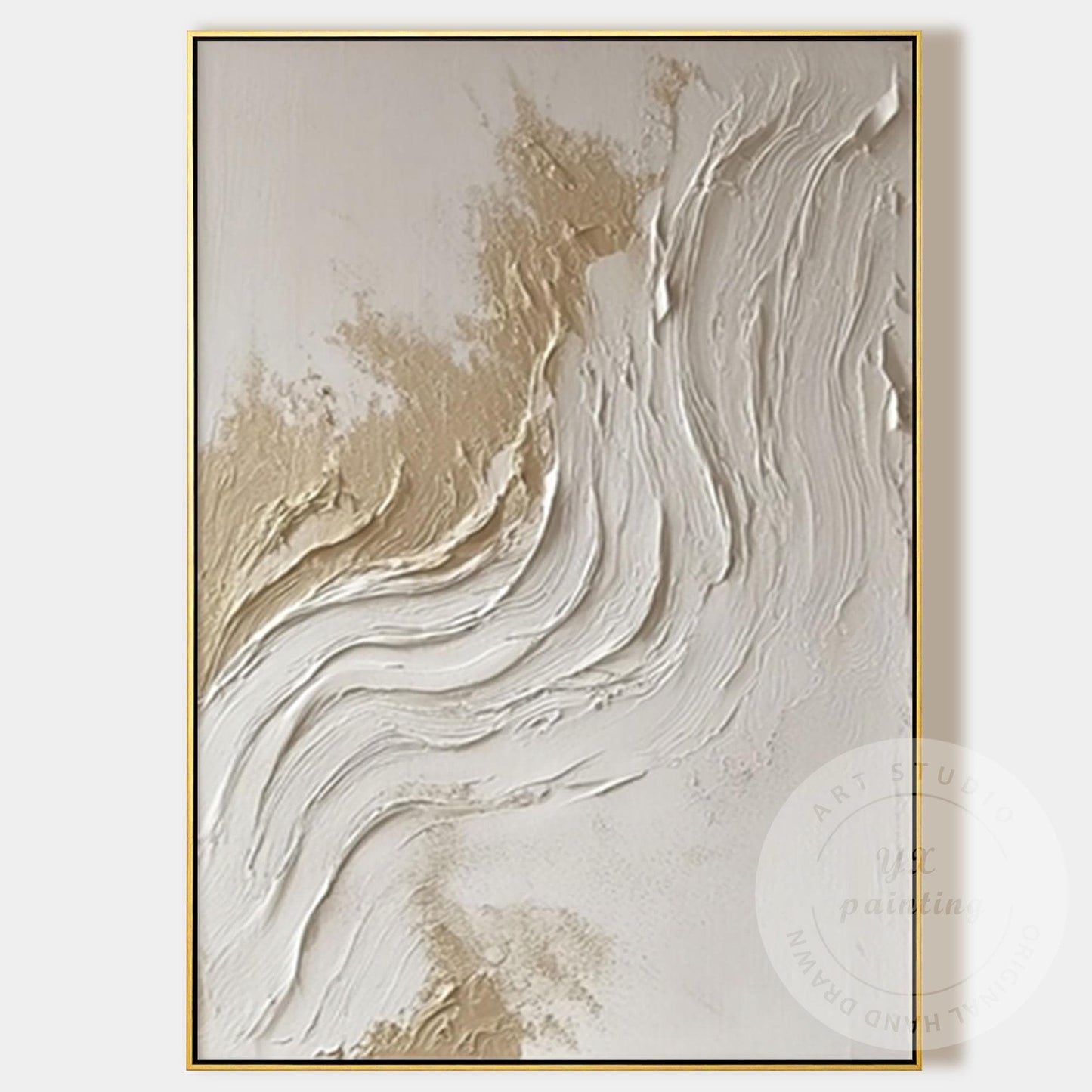 Textured Abstract Wall Art Canvas, Neutral Beige White Painting, Large Minimalis #9