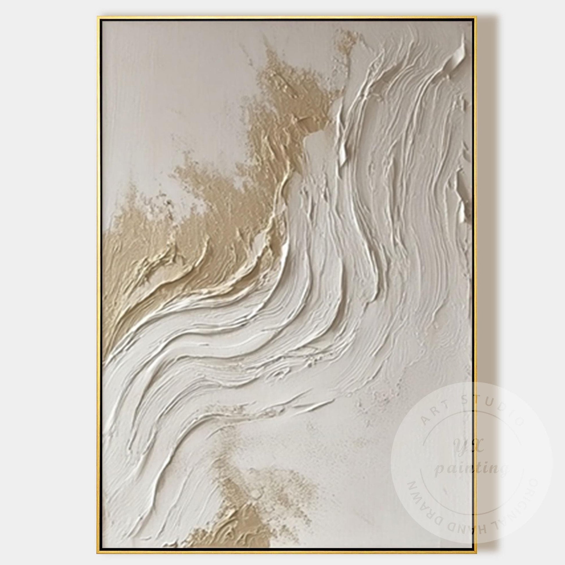 Textured Abstract Wall Art Canvas, Neutral Beige White Painting, Large Minimalis #9