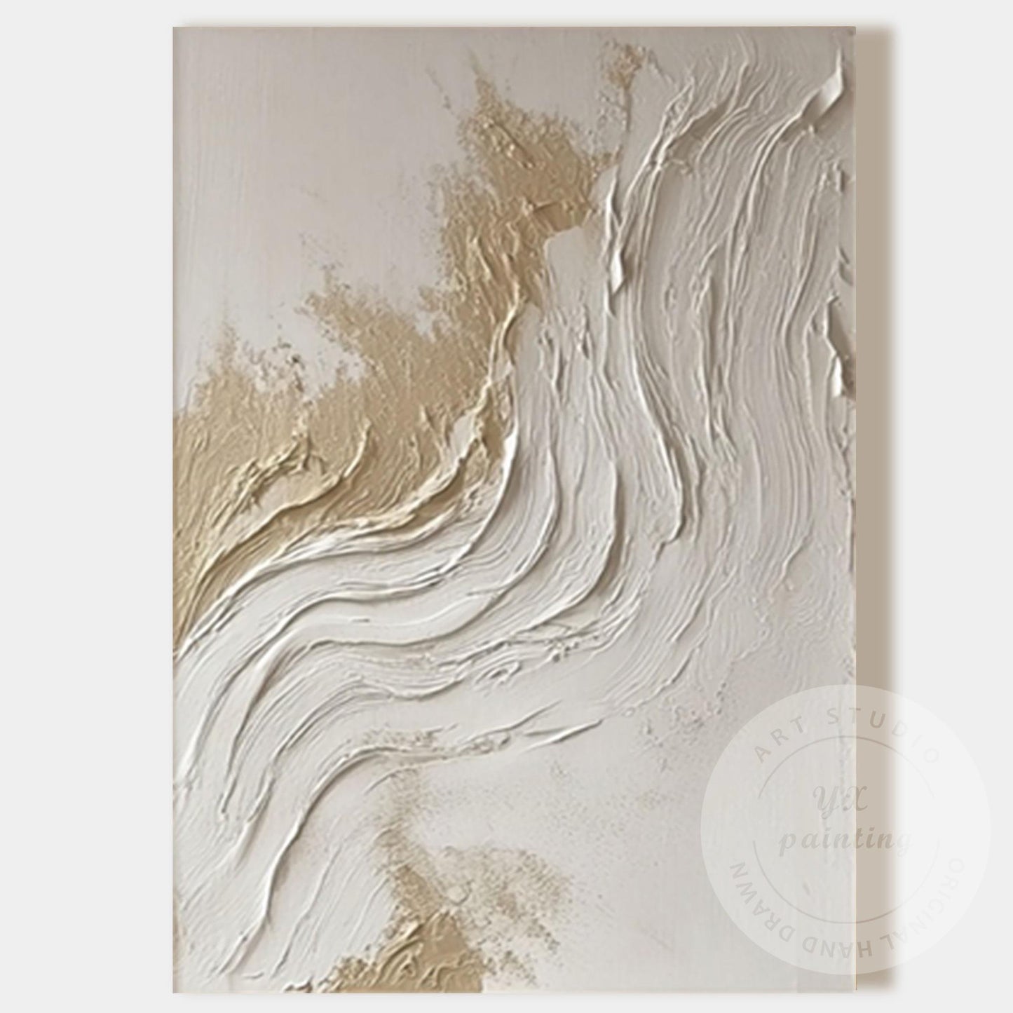 Textured Abstract Wall Art Canvas, Neutral Beige White Painting, Large Minimalis #10