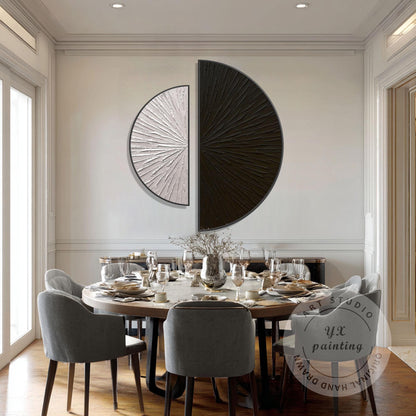 Textured Abstract Wall Art Set Black Beige Semi Circle Canvas Minimalist Modern  #4