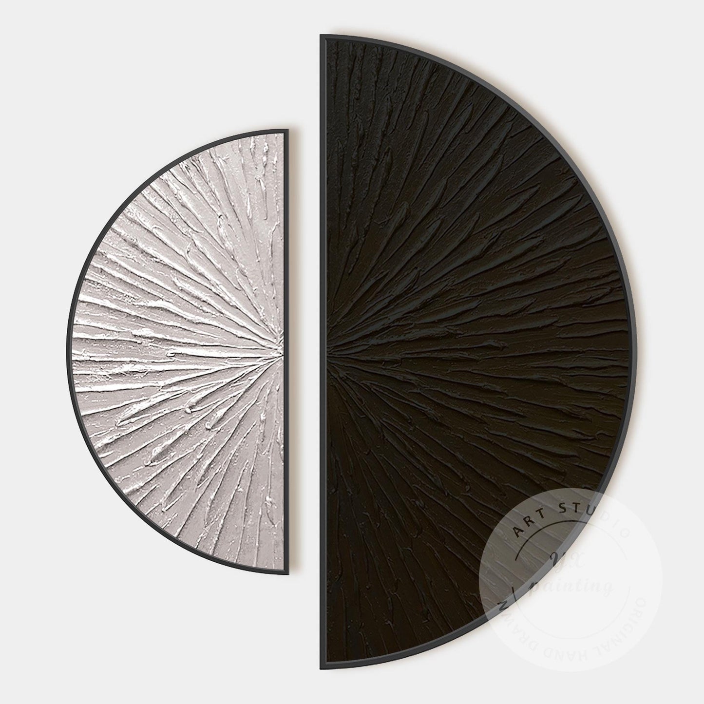 Textured Abstract Wall Art Set Black Beige Semi Circle Canvas Minimalist Modern  #6