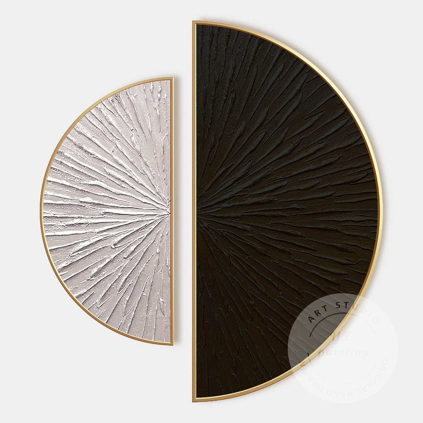 Textured Abstract Wall Art Set Black Beige Semi Circle Canvas Minimalist Modern  #7