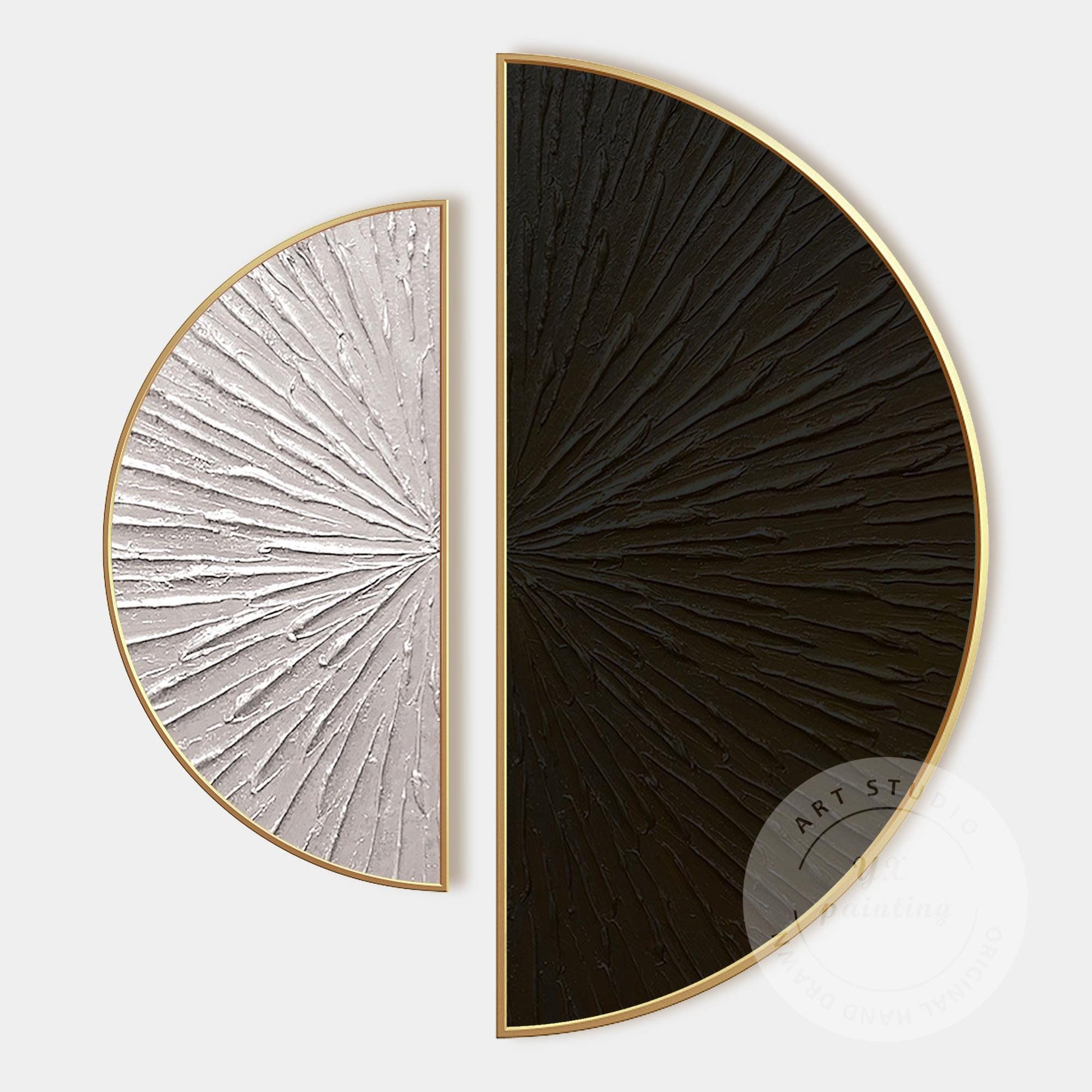 Textured Abstract Wall Art Set Black Beige Semi Circle Canvas Minimalist Modern  #7