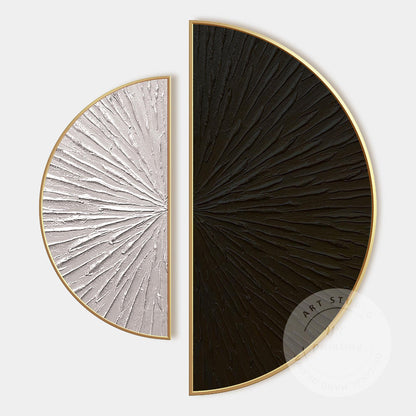 Textured Abstract Wall Art Set Black Beige Semi Circle Canvas Minimalist Modern  #7
