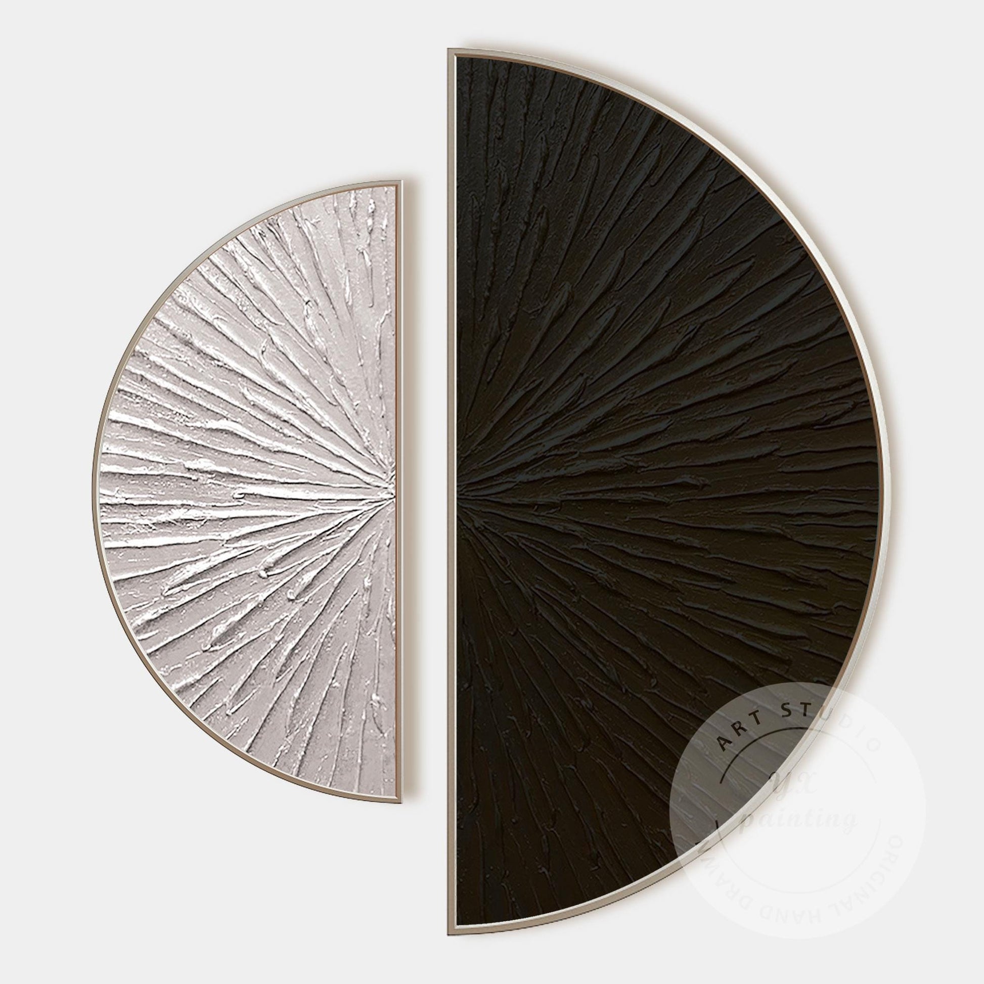 Textured Abstract Wall Art Set Black Beige Semi Circle Canvas Minimalist Modern  #8