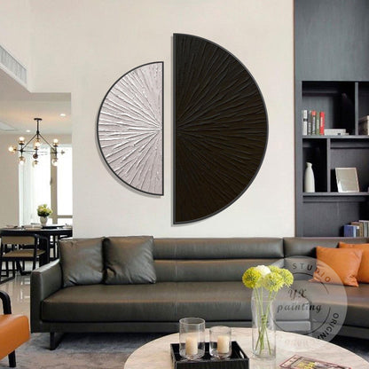 Textured Abstract Wall Art Set Black Beige Semi Circle Canvas Minimalist Modern  #1