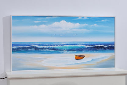 Textured Beach Seascape Painting: Original Framed Ocean Canvas Art #11