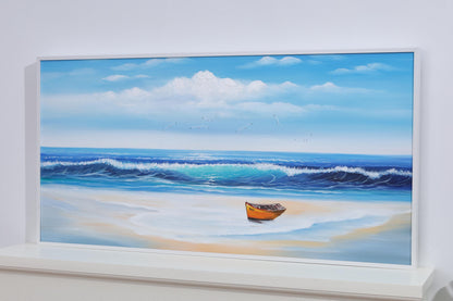 Textured Beach Seascape Painting: Original Framed Ocean Canvas Art #12