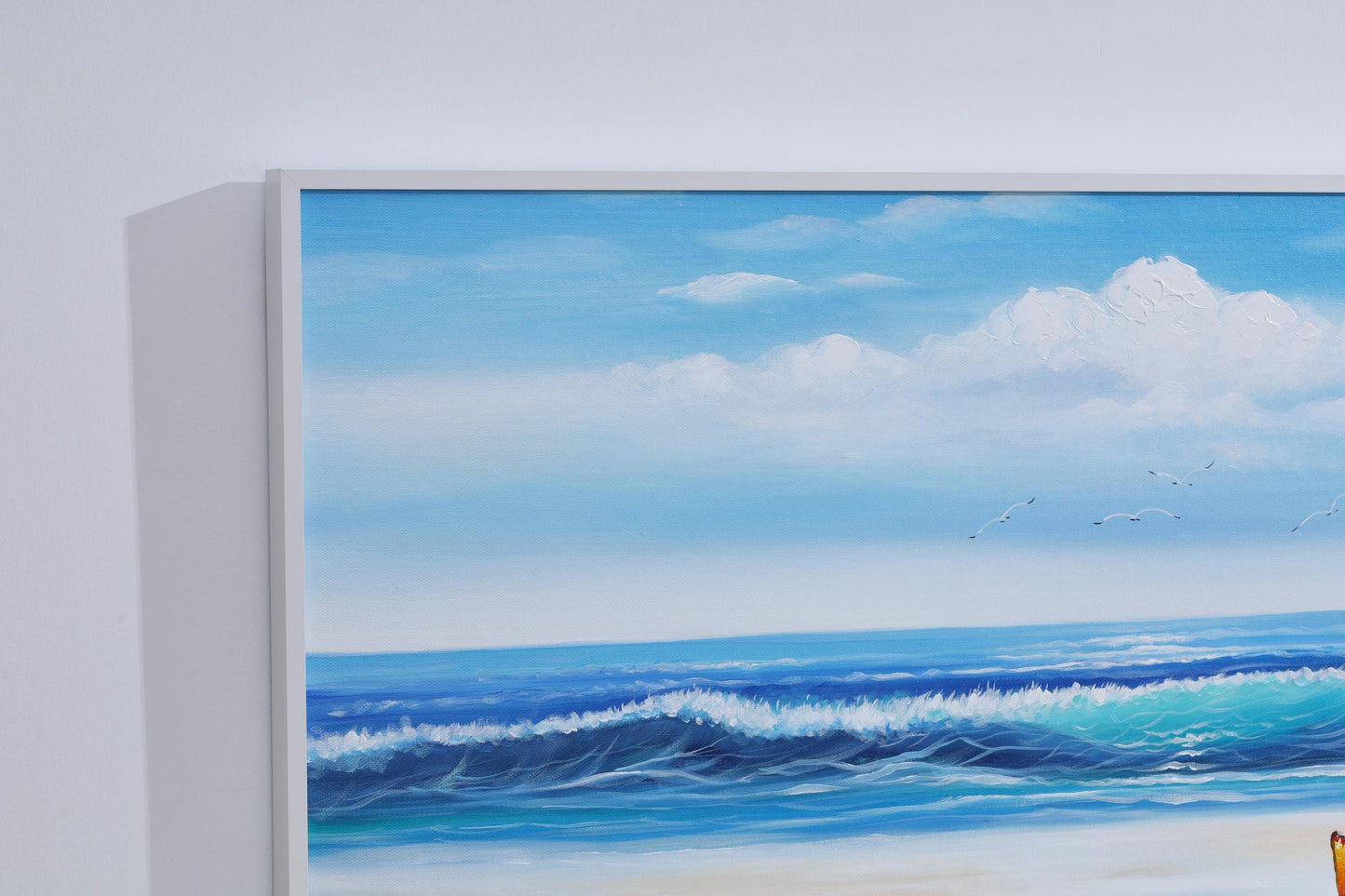 Textured Beach Seascape Painting: Original Framed Ocean Canvas Art #13