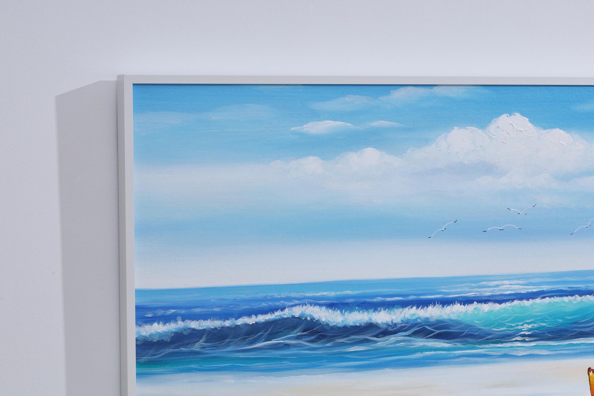 Textured Beach Seascape Painting: Original Framed Ocean Canvas Art #13