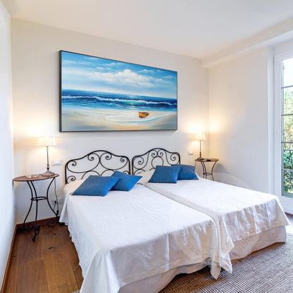 Textured Beach Seascape Painting: Original Framed Ocean Canvas Art #1