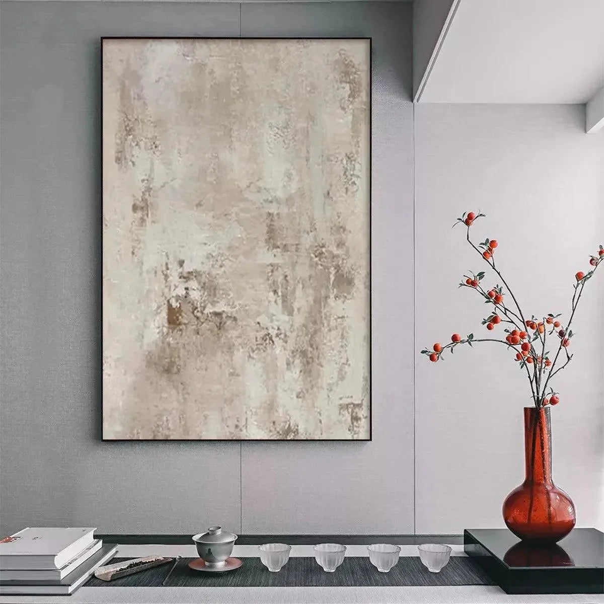 TEXTURED BEIGE ABSTRACT: Minimalist Textured Painting | Minimalist closeup, raised brushwork detail