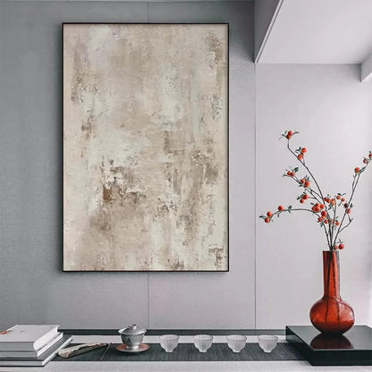 TEXTURED BEIGE ABSTRACT: Minimalist Textured Painting | Minimalist closeup, raised brushwork detail