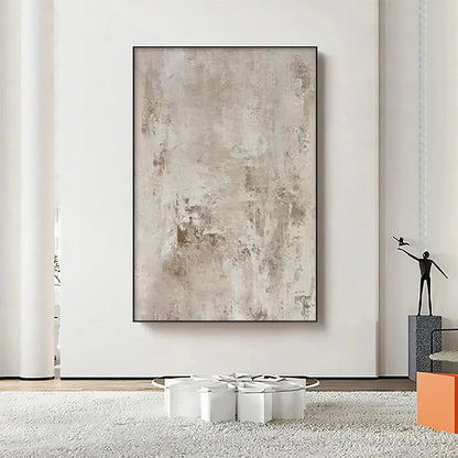 TEXTURED BEIGE ABSTRACT: Minimalist Textured Painting | texture detail, palette knife marks visible