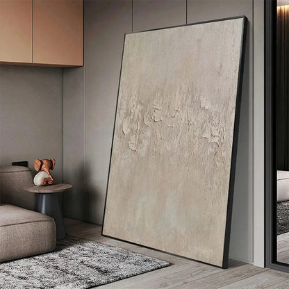 TEXTURED BEIGE ABSTRACT: Minimalist Textured Painting, Square Wall Art | gold frame stretched on neutral wall