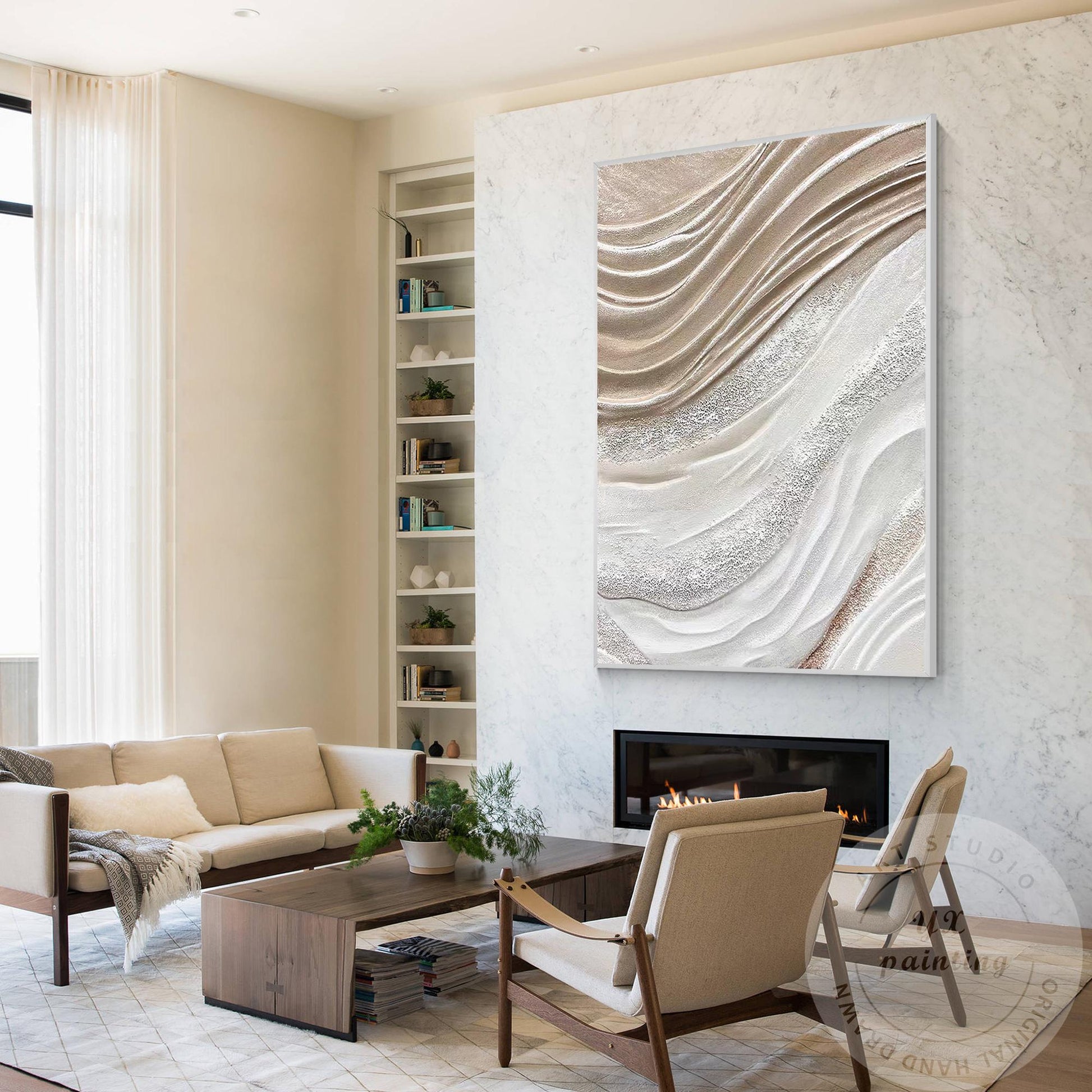 Textured Beige Abstract Painting: 3D Neutral Canvas Wall Art #2