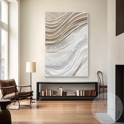 Textured Beige Abstract Painting: 3D Neutral Canvas Wall Art #3