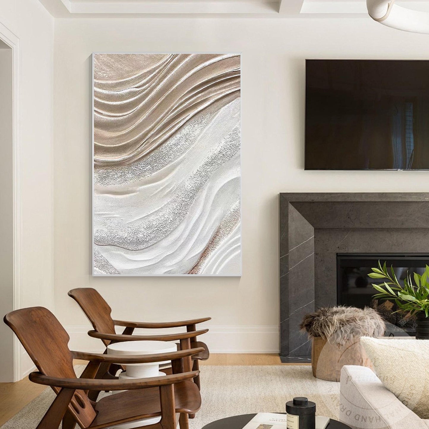 Textured Beige Abstract Painting: 3D Neutral Canvas Wall Art #4
