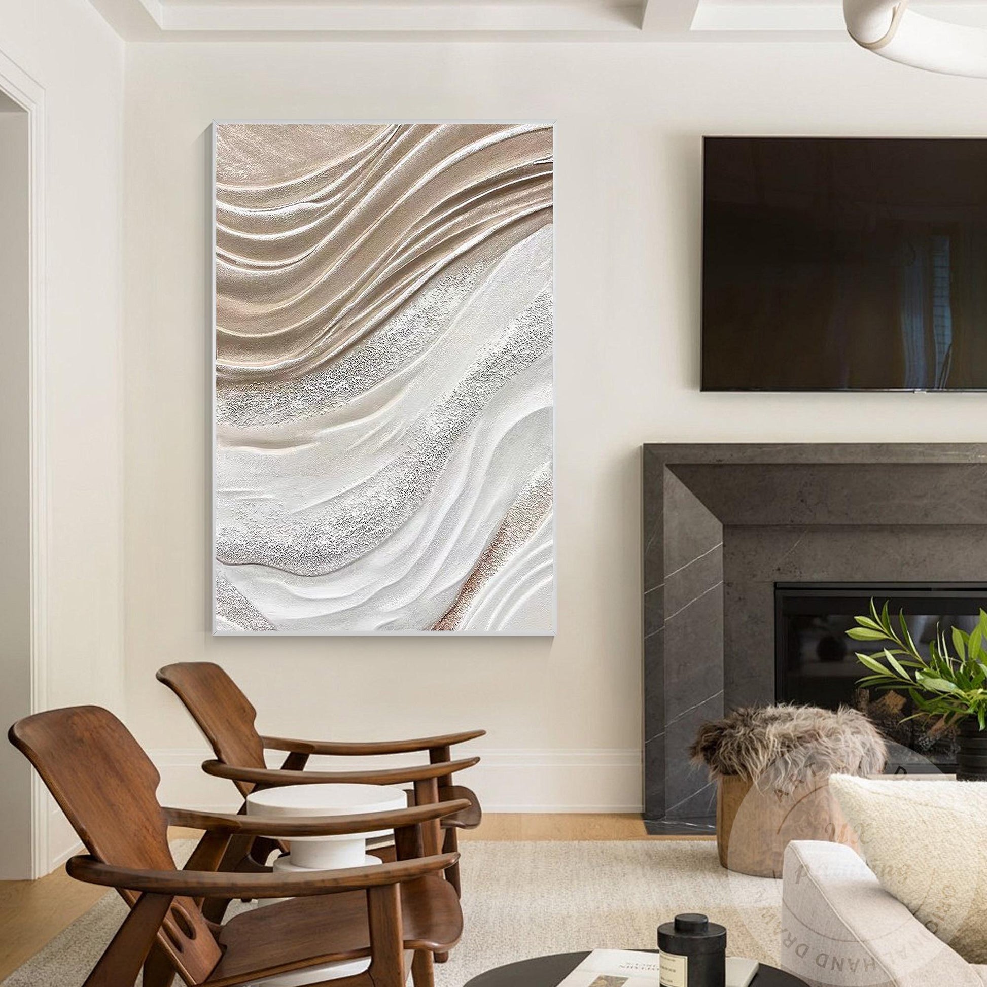 Textured Beige Abstract Painting: 3D Neutral Canvas Wall Art #4