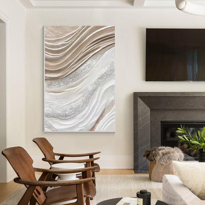 Textured Beige Abstract Painting: 3D Neutral Canvas Wall Art #4
