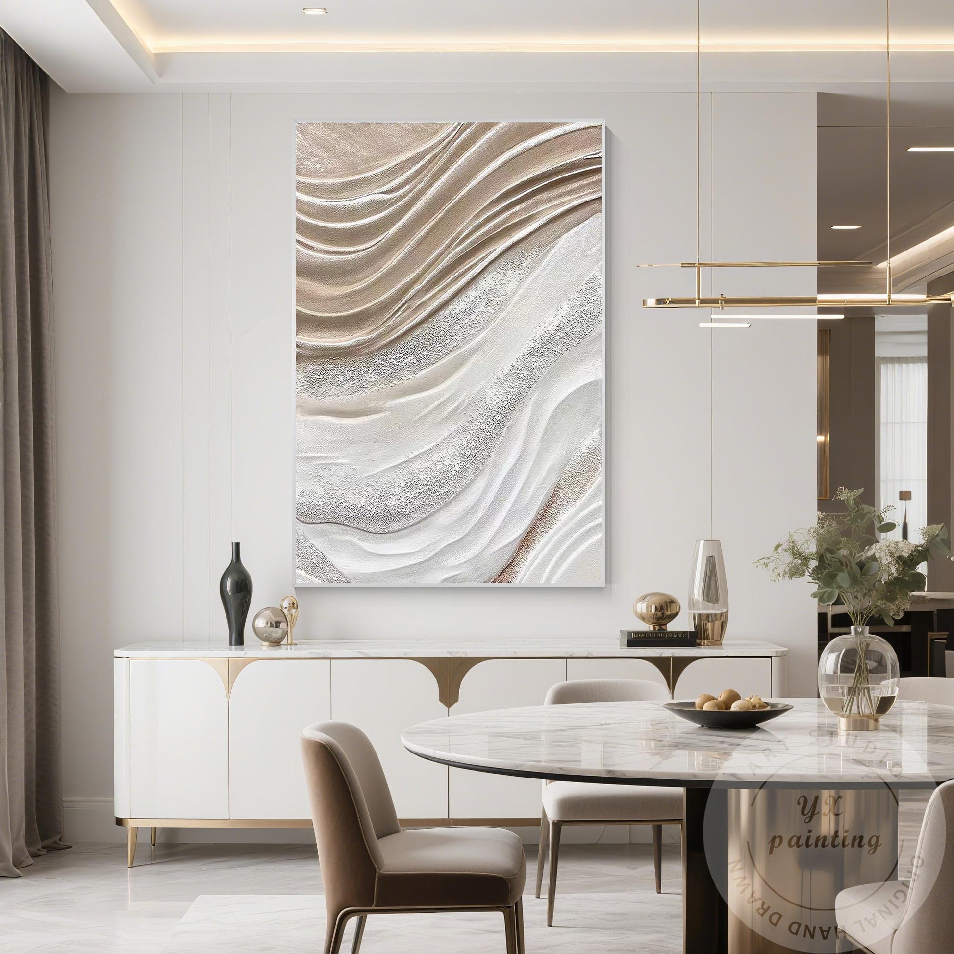 Textured Beige Abstract Painting: 3D Neutral Canvas Wall Art #5