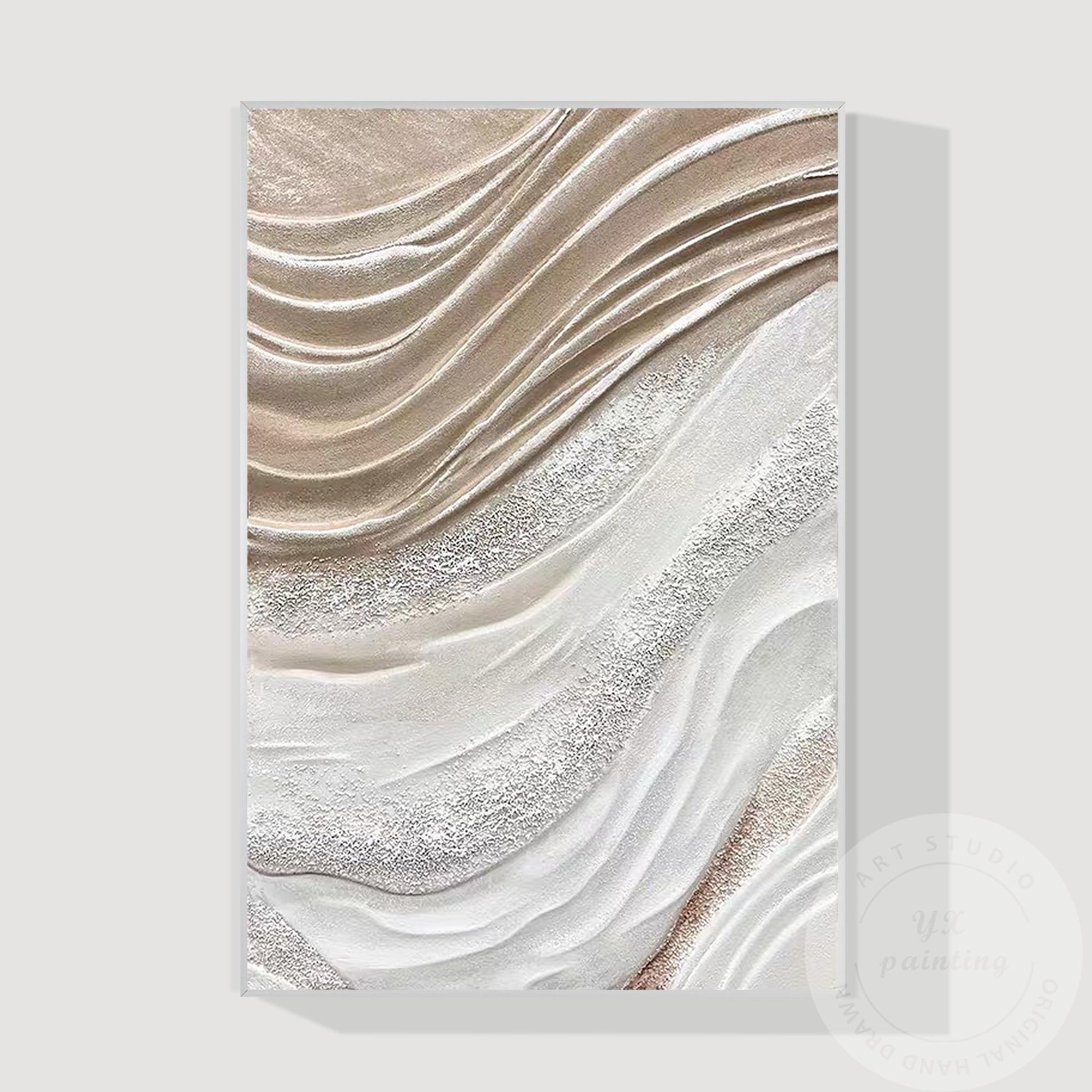 Textured Beige Abstract Painting: 3D Neutral Canvas Wall Art #9