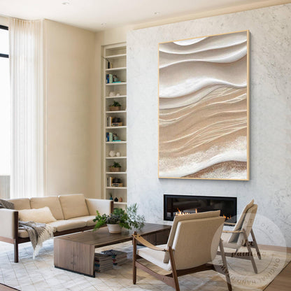 Textured Beige Abstract Painting, 3D Neutral Canvas Wall Art, Modern Minimalist  #2