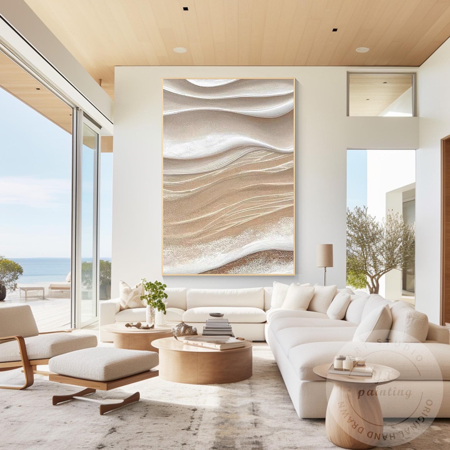 Textured Beige Abstract Painting, 3D Neutral Canvas Wall Art, Modern Minimalist  #1