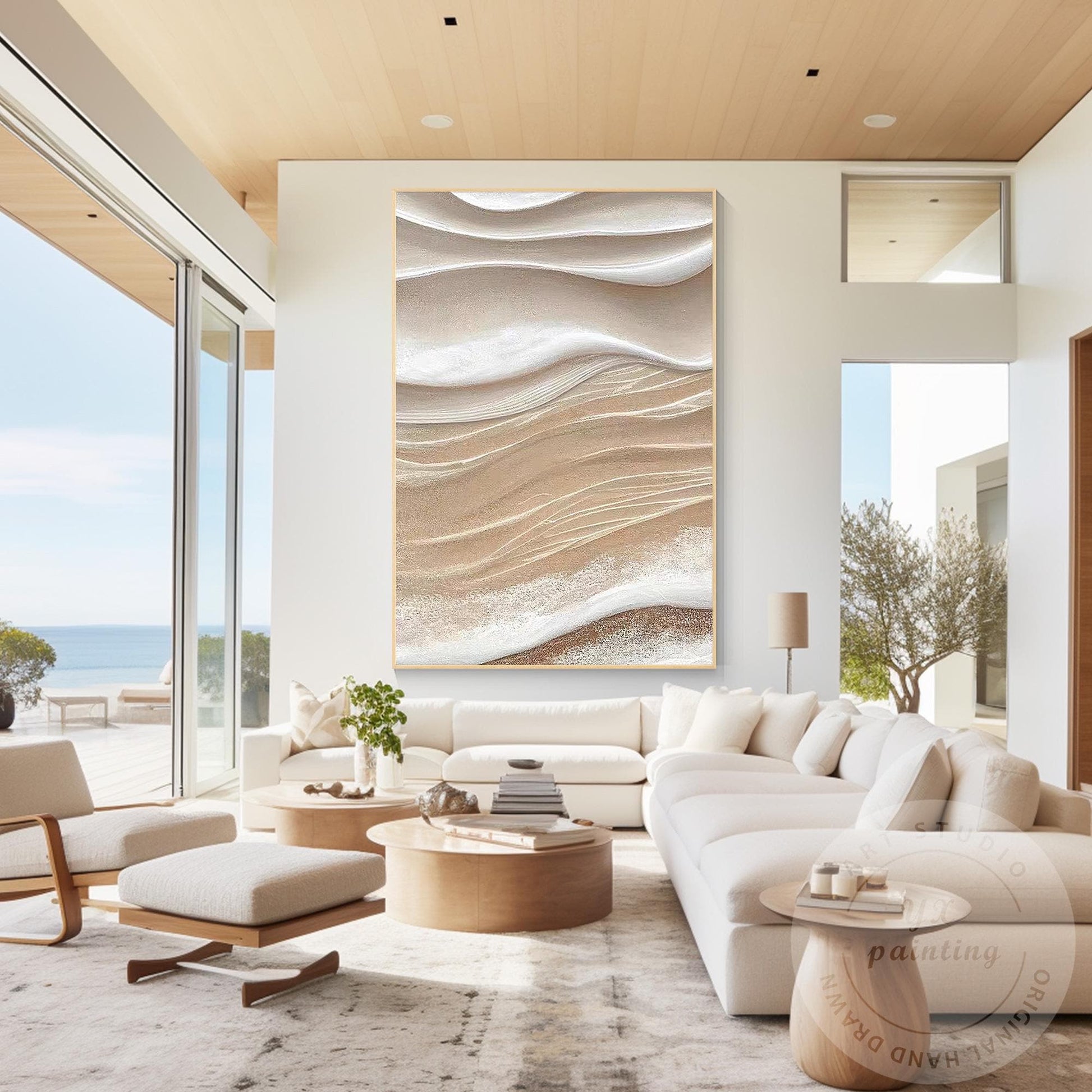 Textured Beige Abstract Painting, 3D Neutral Canvas Wall Art, Modern Minimalist  #1