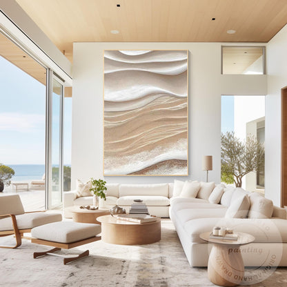 Textured Beige Abstract Painting, 3D Neutral Canvas Wall Art, Modern Minimalist  #1