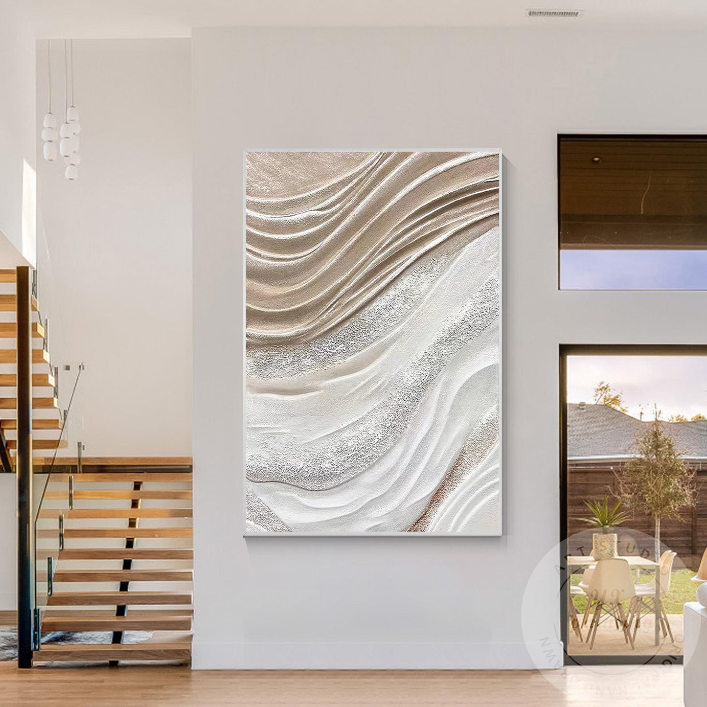Textured Beige Abstract Painting: 3D Neutral Canvas Wall Art #1