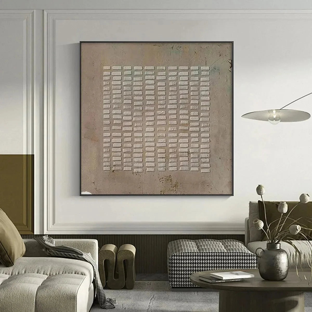 TEXTURED BEIGE GRID: Minimalist Textured Painting | Minimalist closeup, raised brushwork detail