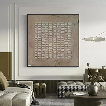 TEXTURED BEIGE GRID: Minimalist Textured Painting | Minimalist closeup, raised brushwork detail