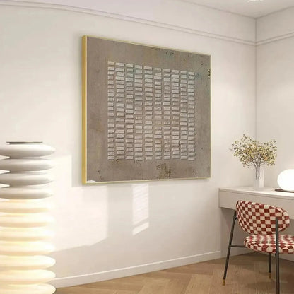 TEXTURED BEIGE GRID: Minimalist Textured Painting | black frame version on white wall