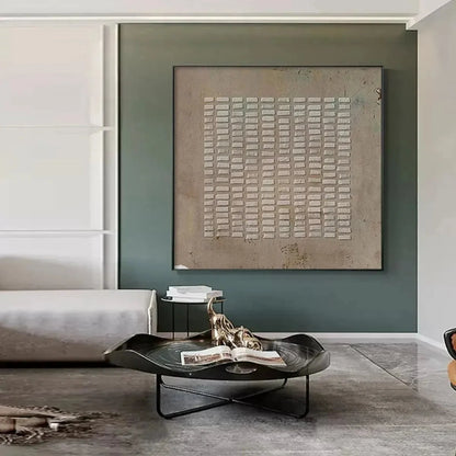 TEXTURED BEIGE GRID: Minimalist Textured Painting | Minimalist mood, soft natural light studio shot