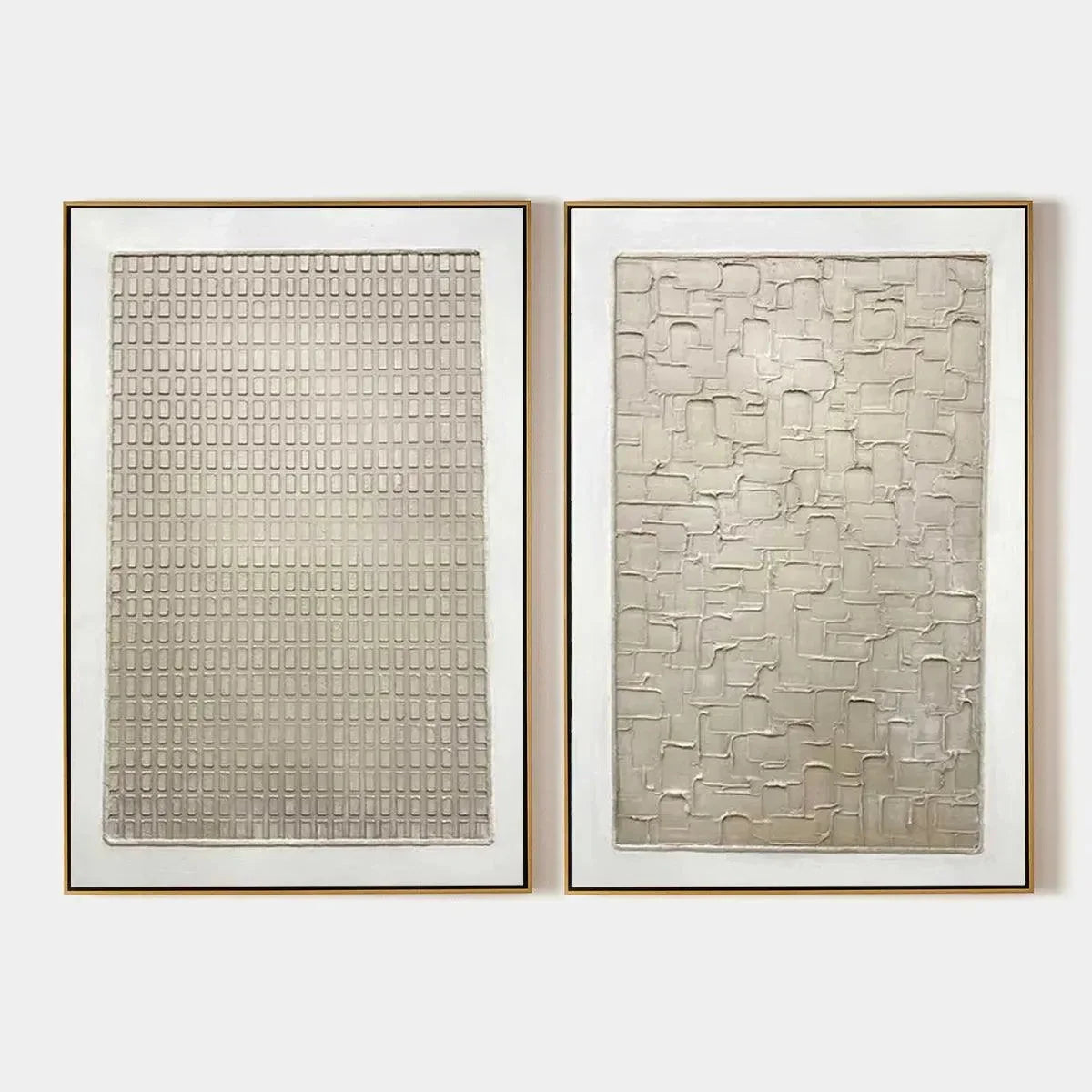 TEXTURED BEIGE GRID SET: Minimalist Textured Painting Set of 2 | hanging in living room, Minimalist wall art