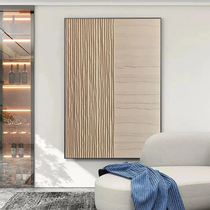TEXTURED BEIGE LINES: Minimalist Textured Painting | Minimalist closeup, raised brushwork detail