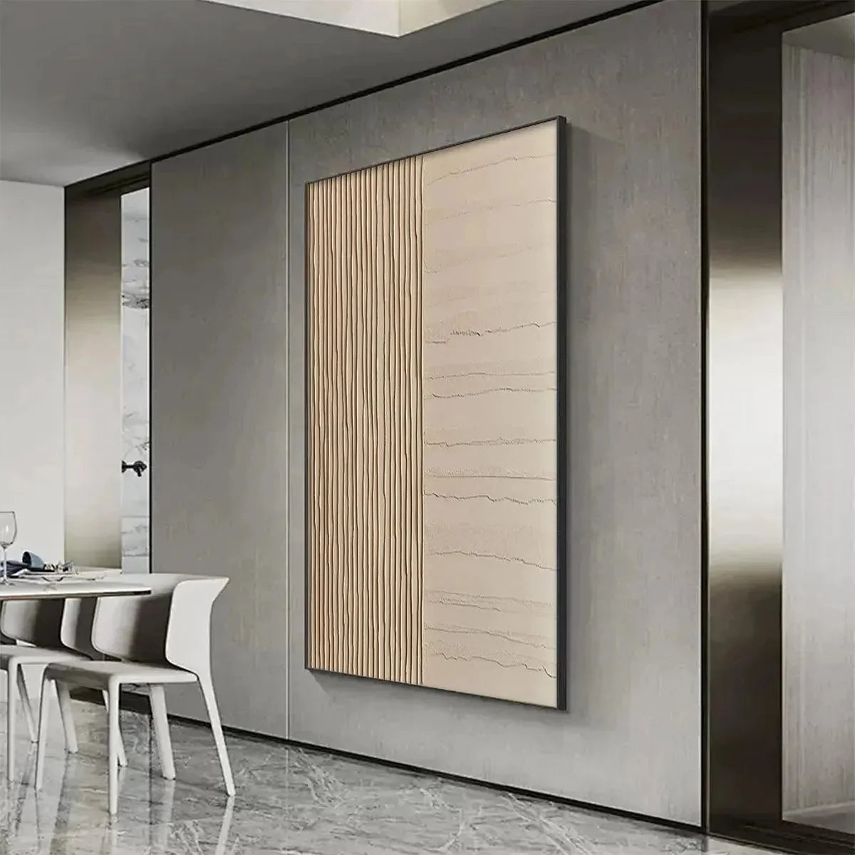 TEXTURED BEIGE LINES: Minimalist Textured Painting | Minimalist mood, soft natural light studio shot