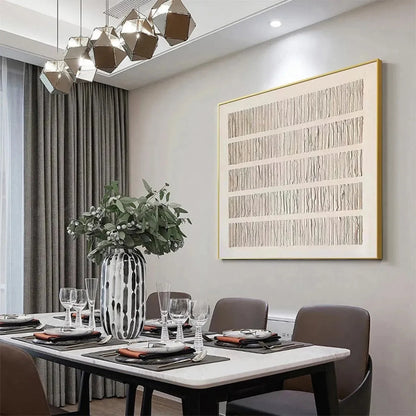 TEXTURED BEIGE: Minimalist Textured Painting | gold frame stretched on neutral wall